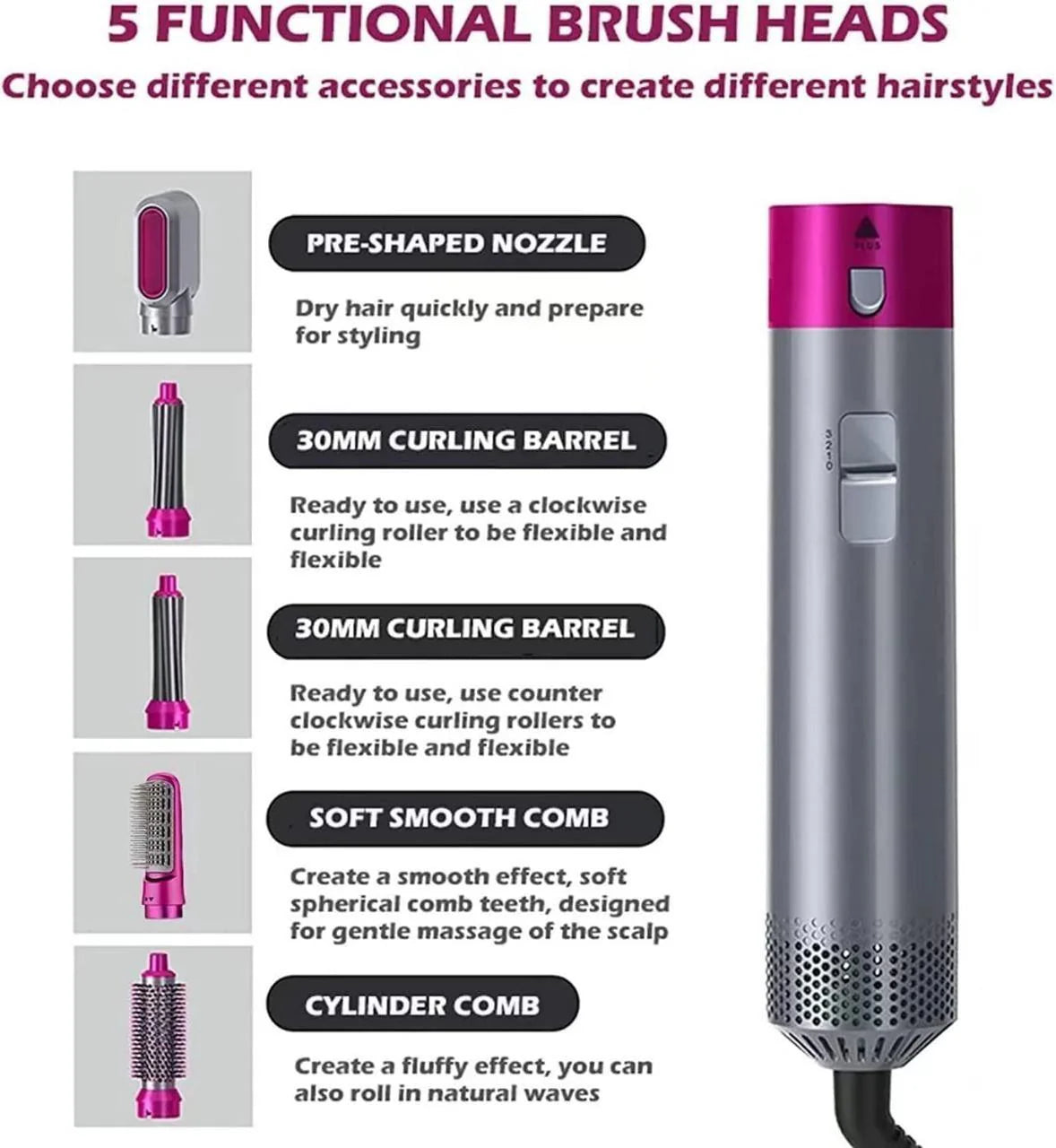 Luxury 5-in-1 Hair Styling Tool: Detachable Comb & Automatic Suction Curler
