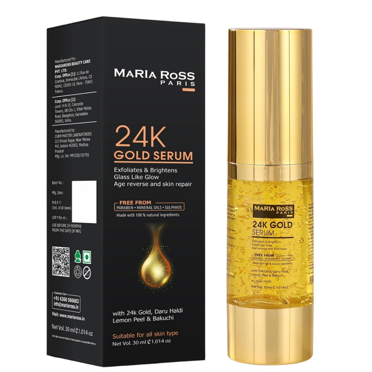 Maria Ross 24K Gold Serum for Exfoliating and Brightining Skin with Anti aging effect (30 ml)